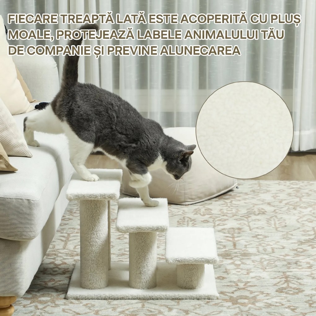 Scara PawHut pentru Câini și Pisici cu 4 Trepte din Pluș, Gri | Aosom Romania