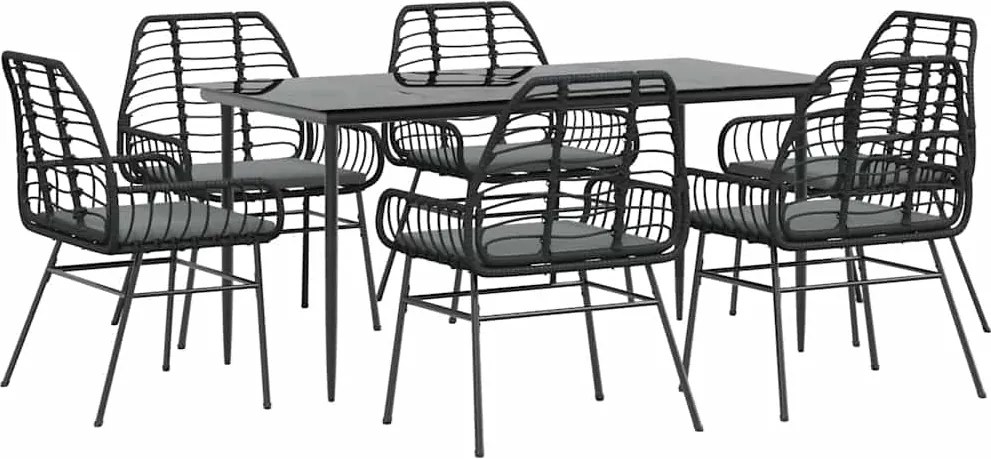 vidaXL Set de sufragerie de grădină 7 piese neagră sticlă polirattan