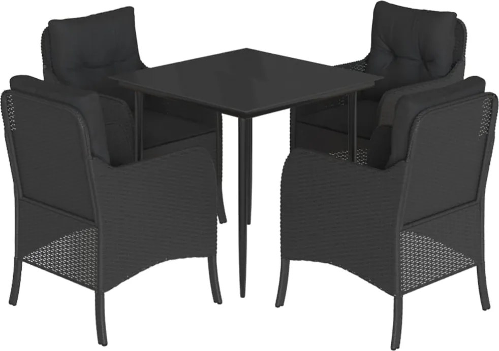 vidaXL Set mobilier de grădină cu perne, 5 piese, negru, poliratan