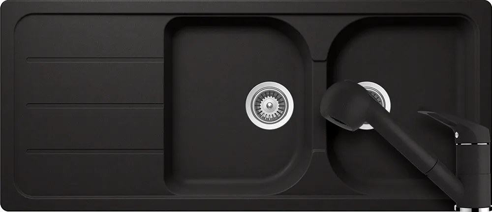 Set chiuveta bucatarie Schock Formhaus D-200 1160 x 500 mm si baterie bucatarie Schock Cosmo Cristalite Nero cu cap extractibil, negru