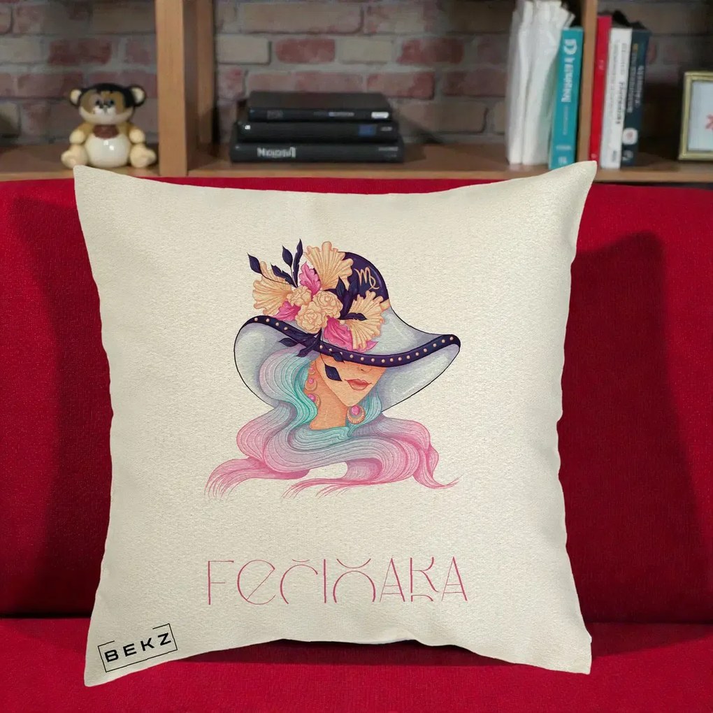 Perna Personalizata Zodie Fecioara, 40x40 cm, Ecru, Husa Detasabila, Perna Inclusa, BEKZ®