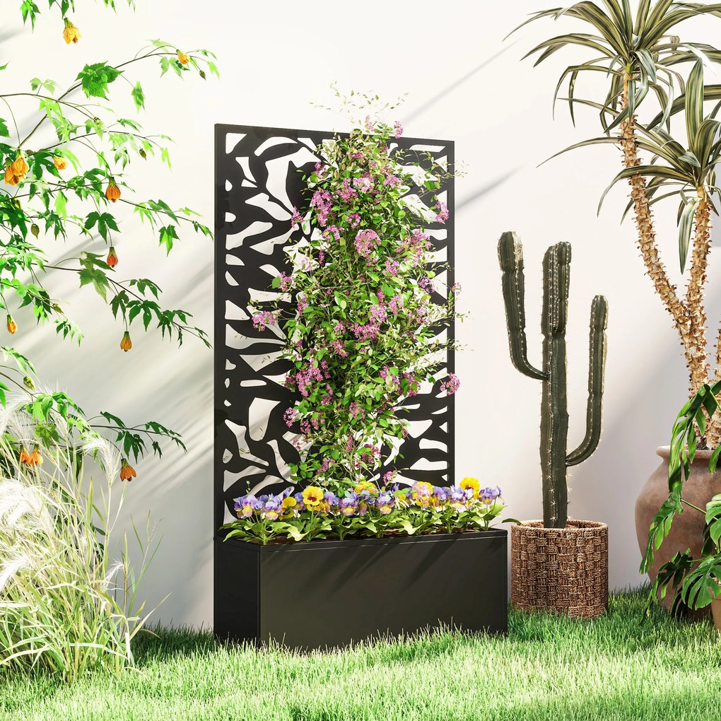 Outsunny Ghiveci cu spallier pentru plante cățărătoare din oțel, montare pe perete sau pe podea, 61x23x113 cm, negru | Aosom Romania