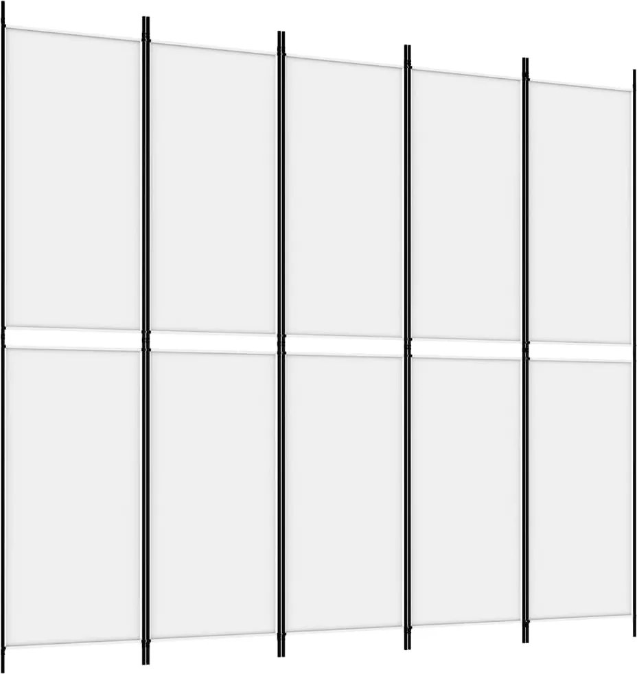 vidaXL Paravan de cameră cu 5 panouri, alb, 250x220 cm, textil