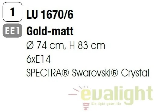 Candelabru 6 brate stil clasic cu cristale Swarovski Giada auriu mat