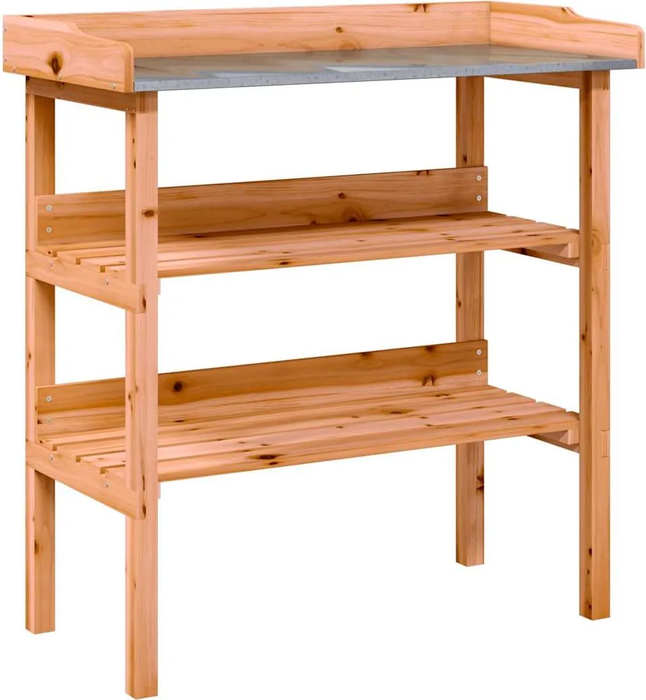 vidaXL Masă de plante cu raft, maro, 78x38x82,5 cm, lemn masiv de brad