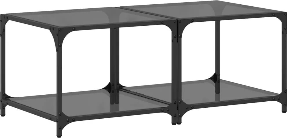 vidaXL Măsuțe de cafea, blat din sticlă negră, 2 buc. 50x50x40 cm oțel