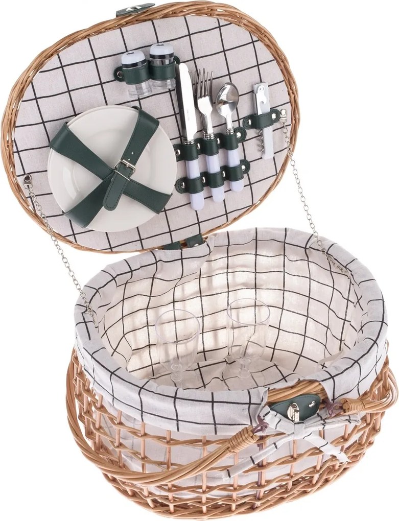 Coș de picnic din răchită pentru 2 persoane, 42 x 34 x 25 cm, 2,75 kg