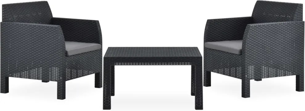 vidaXL Set mobilier de grădină cu perne, 3 piese, antracit, PP ratan