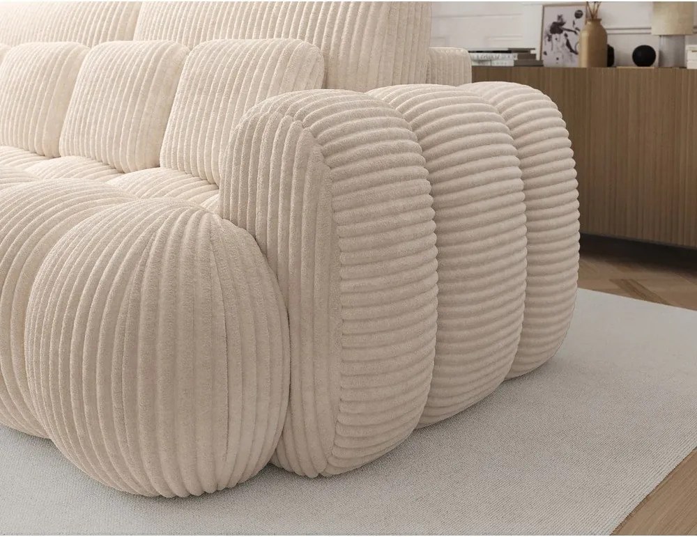 Canapea bej extensibilă cu tapițerie din catifea reiată 256 cm Cotonn – ELTAP