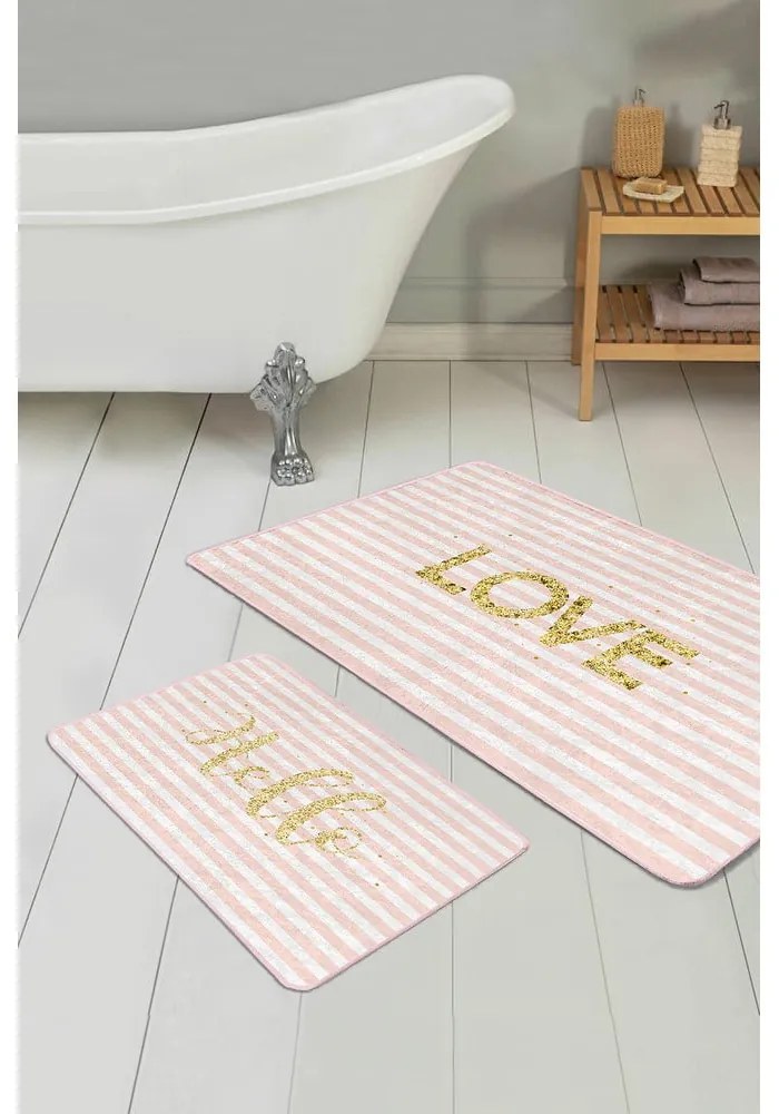 Covorașe de baie roz 2 buc. din catifea 60x100 cm Love – Mila Home