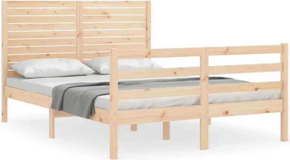 vidaXL Cadru de pat cu tăblie, dublu, lemn masiv