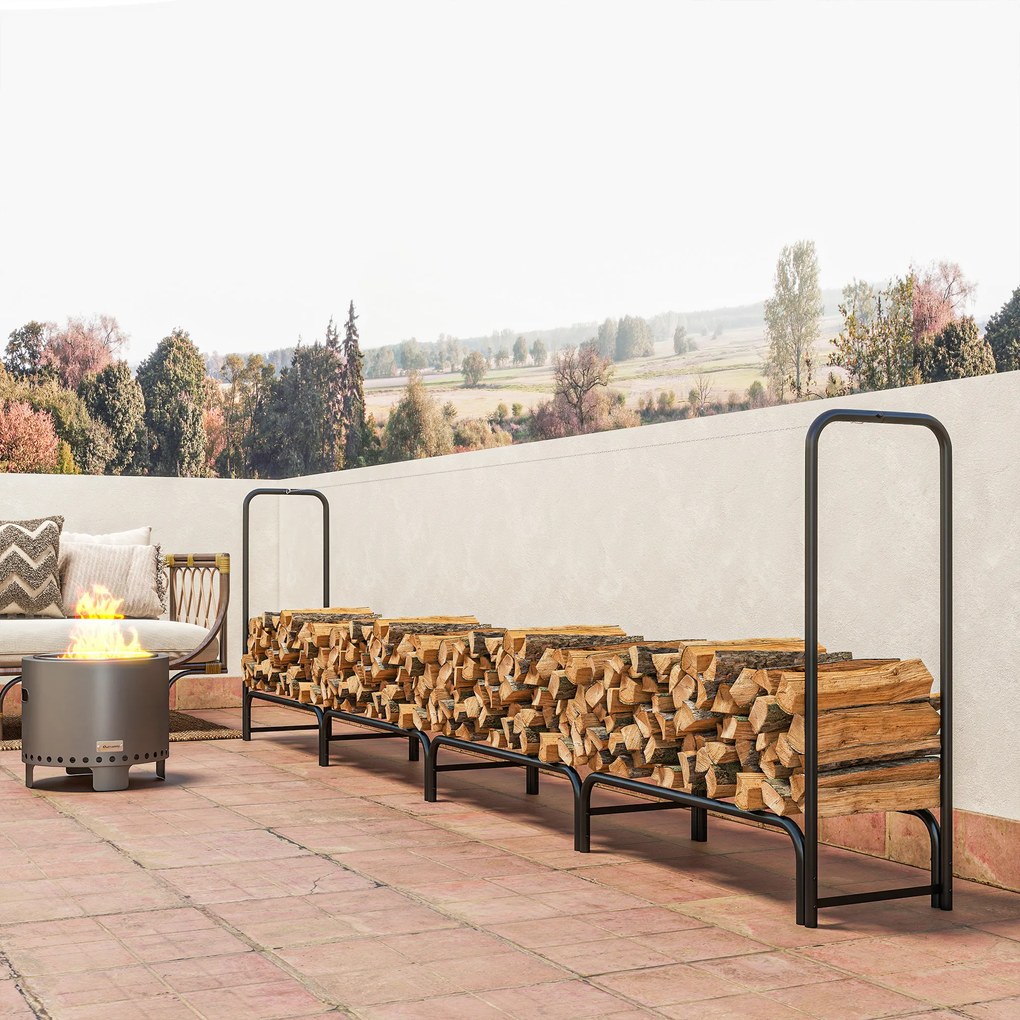 Outsunny Suport pentru Lemne 1 m³, Reglabil, cu Husă Impermeabilă din PE, Metal, 360 x 36 x 99 cm, Negru și Verde Închis | Aosom Romania