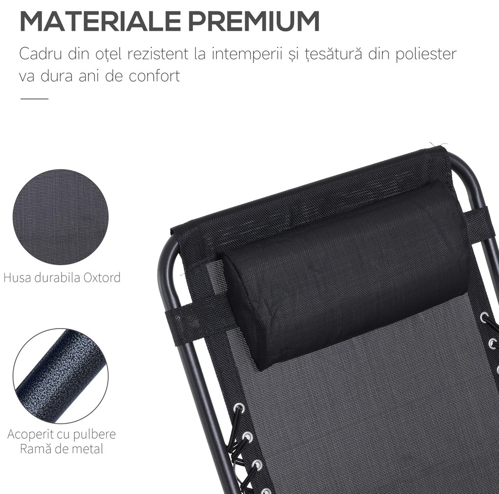Outsunny Set Mobilier de Gradina 2 Scaune Rabatabil si Masuta Reglabila Pliabila,Tesatura de Textilen, Negru