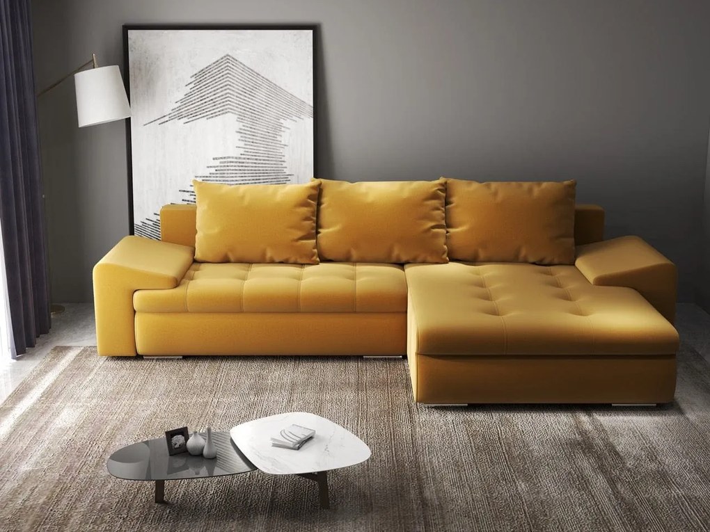 Colțar extensibil dumonde cu ladă de depozitare si sezut confortabil din spuma high-density, Leonardo Royal Mustar 260x185 cm II