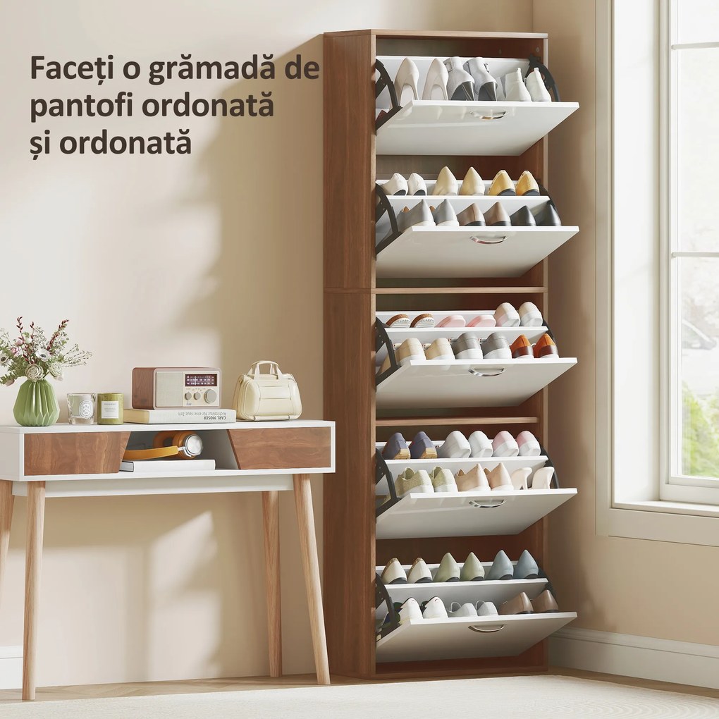 HOMCOM Dulap pentru Pantofi cu 5 Sertare pentru 30 Perechi de Pantofi,  60x28x189 cm, Maro | Aosom Romania