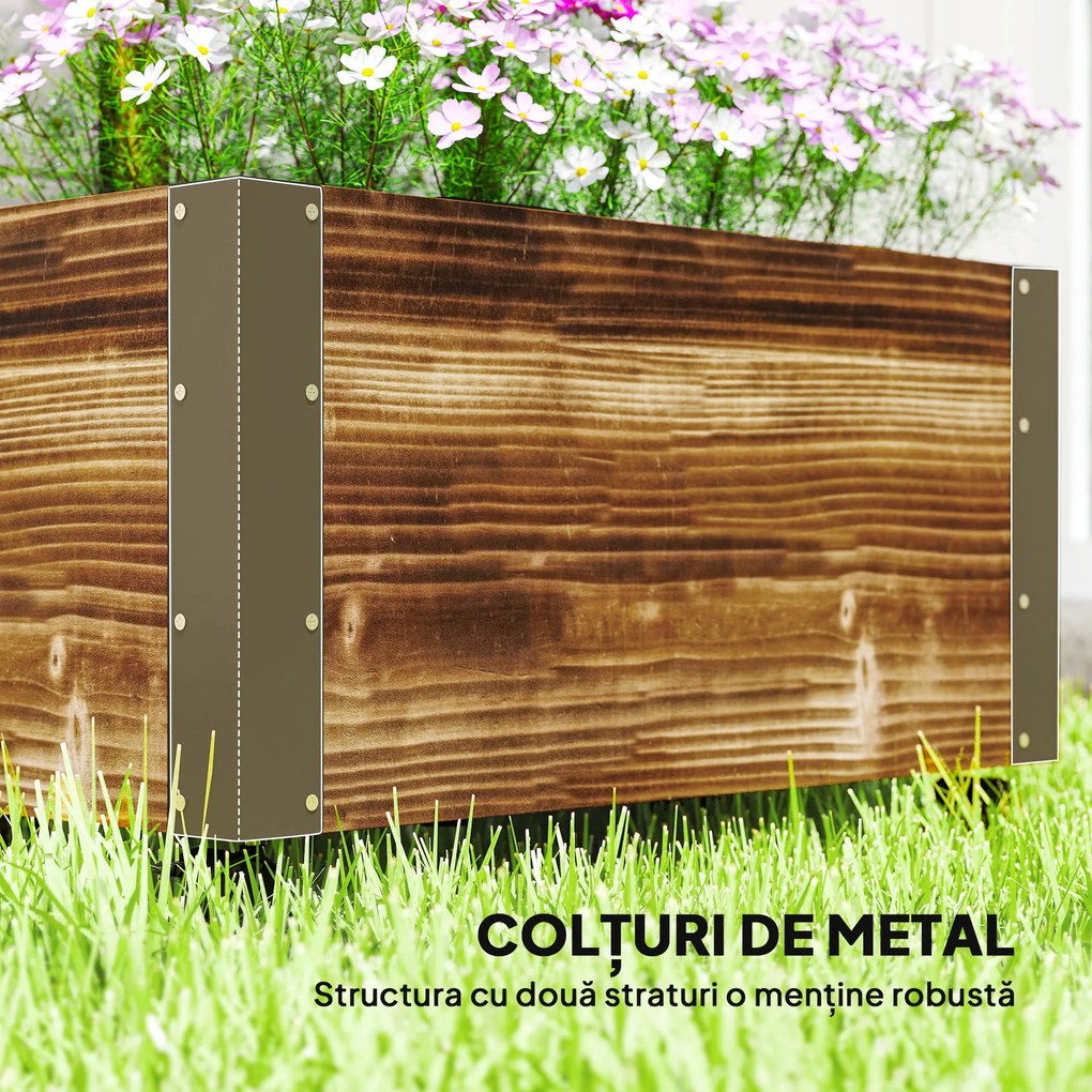 Outsunny Jardiniera cu Spalier pentru Plante Agatatoare si Roti, Jardiniera din Lemn de Brad cu Design Autodrenant, 65x31x147 cm, Maro Carbonizat