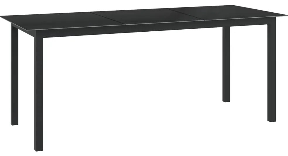 vidaXL Masă de grădină, negru, 190x90x74 cm, aluminiu și sticlă