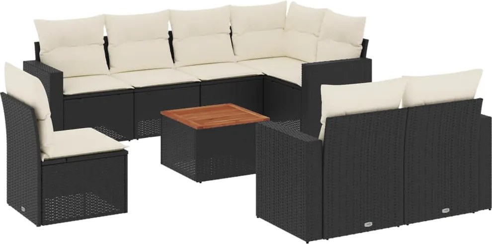 vidaXL Set mobilier de grădină cu perne, 9 piese, negru, poliratan