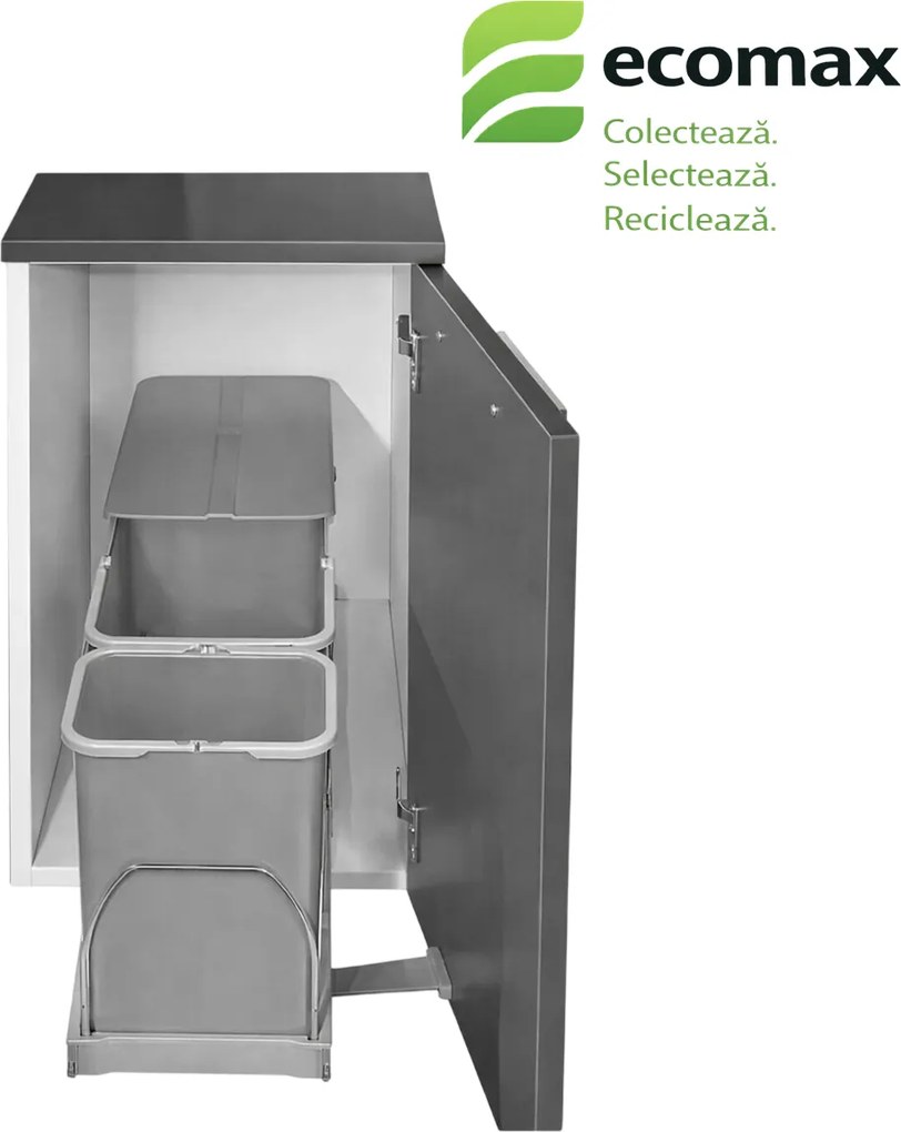 Cos gunoi incorporabil Patty 40 Automatic Ecomax, colectare selectiva, gri, 16 l + 8 l Polipropilena Metal, Gri, L:236 mm; H:360 mm; A:470 mm, 400