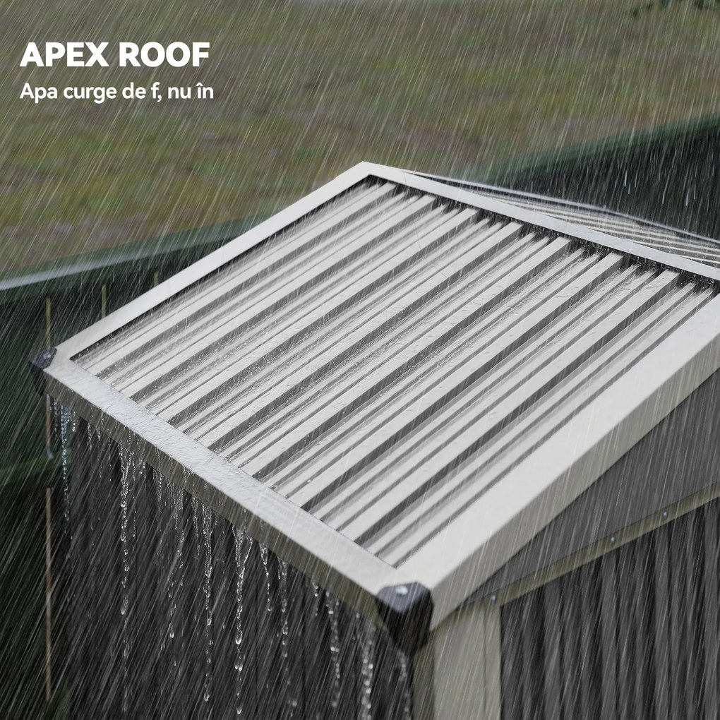 Outsunny Magazie de Grădină 1.1m² din Oțel Zincat, Magazie cu Porți Duble Largi Blocabile, Acoperiș Înclinat, Mănuși, Spațiu pentru Unelte, 133x87x178 cm, Gri Argintiu | Aosom Romania