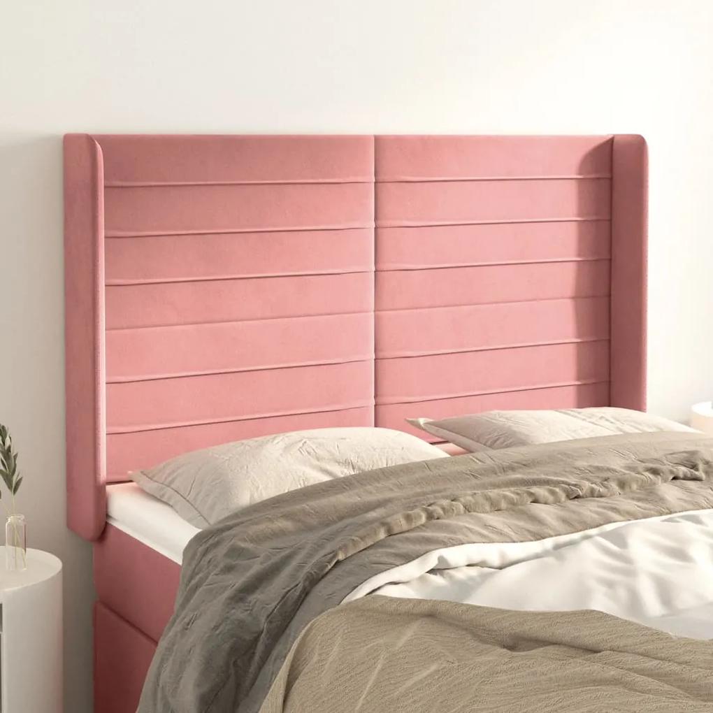 3119773 vidaXL Tăblie de pat cu aripioare, roz, 147x16x118/128 cm, catifea