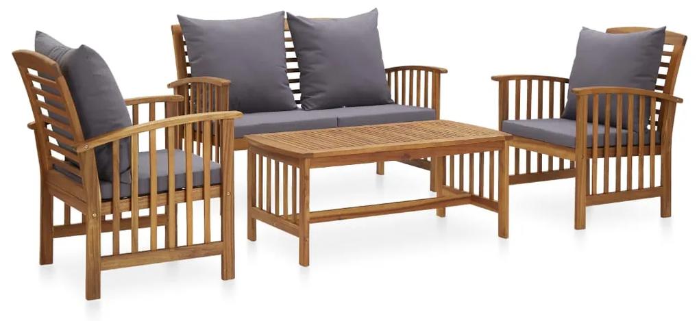 3057979 vidaXL Set mobilier grădină cu perne, 4 piese, lemn masiv de acacia