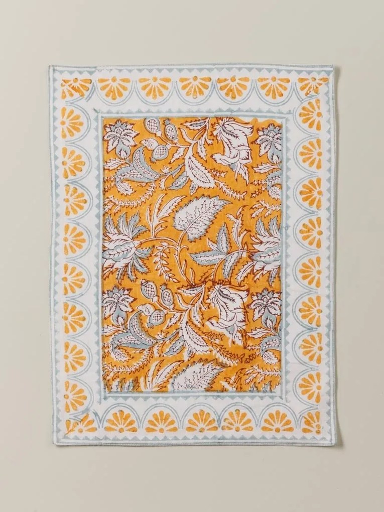 Set 4 protectii pentru masa, din bumbac, Blockprint