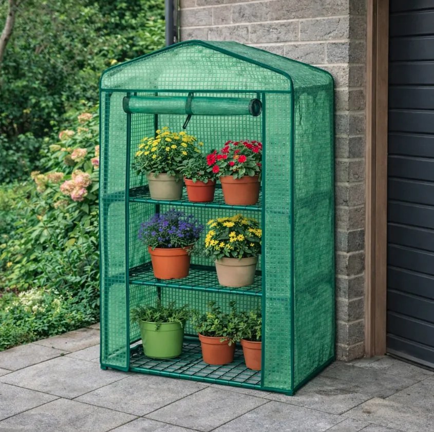 Seră verde pentru balcon cu rafturi 69 x 49 x 125 cm