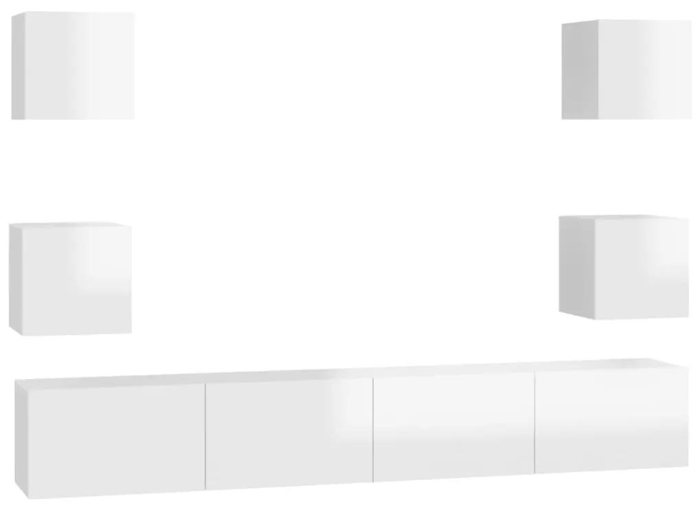 Set de dulapuri TV, 6 piese, alb extralucios, PAL 1, Alb foarte lucios, 100 x 30 x 30 cm