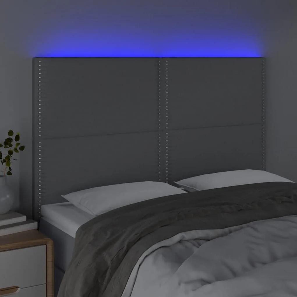 Tablie de pat cu LED, gri deschis, 144x5x118 128 cm, textil 1, Gri deschis, 144 x 5 x 118 128 cm