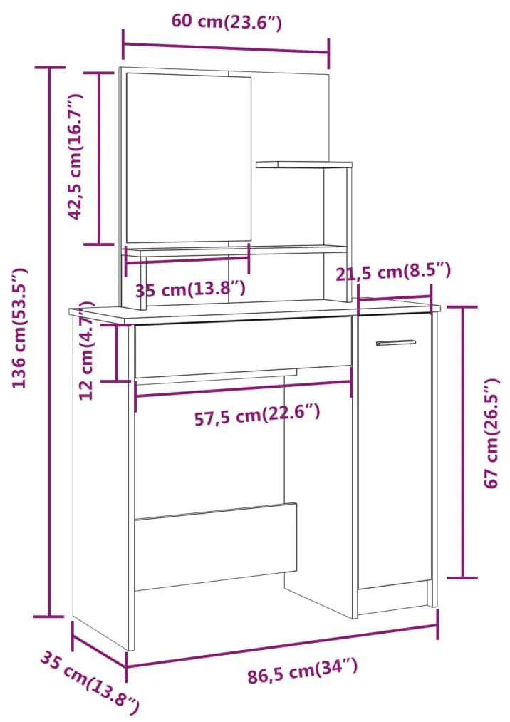Set masuta de toaleta, stejar sonoma, 86,5x35x136 cm Stejar sonoma