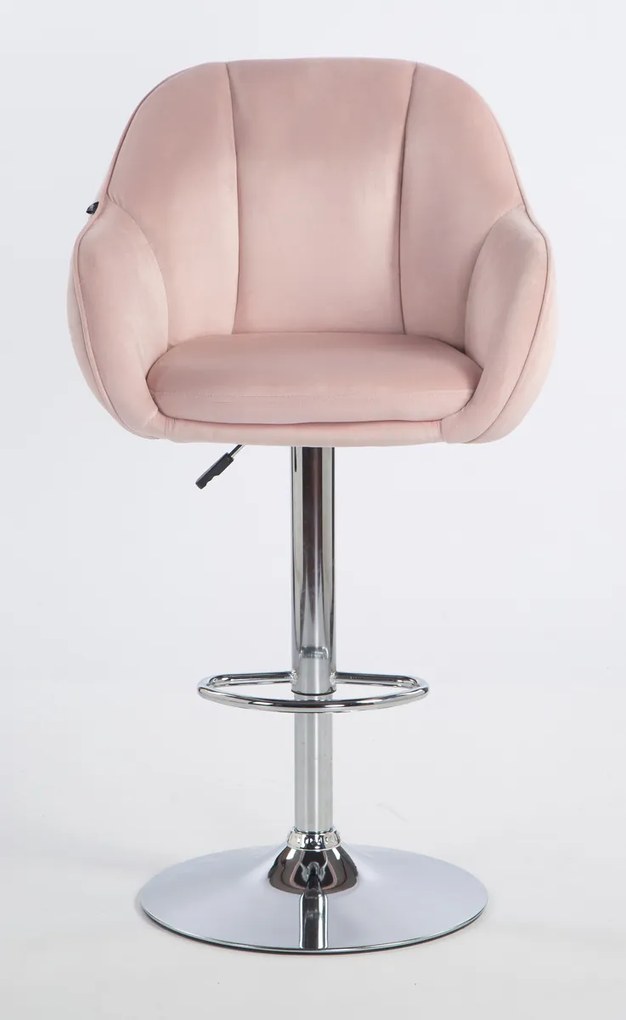 HR12055W Scaun Roz Pudra din Catifea cu Bază Cromata