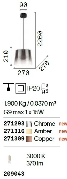 Lustra, Pendul din sticla FADE SP1 CROMO