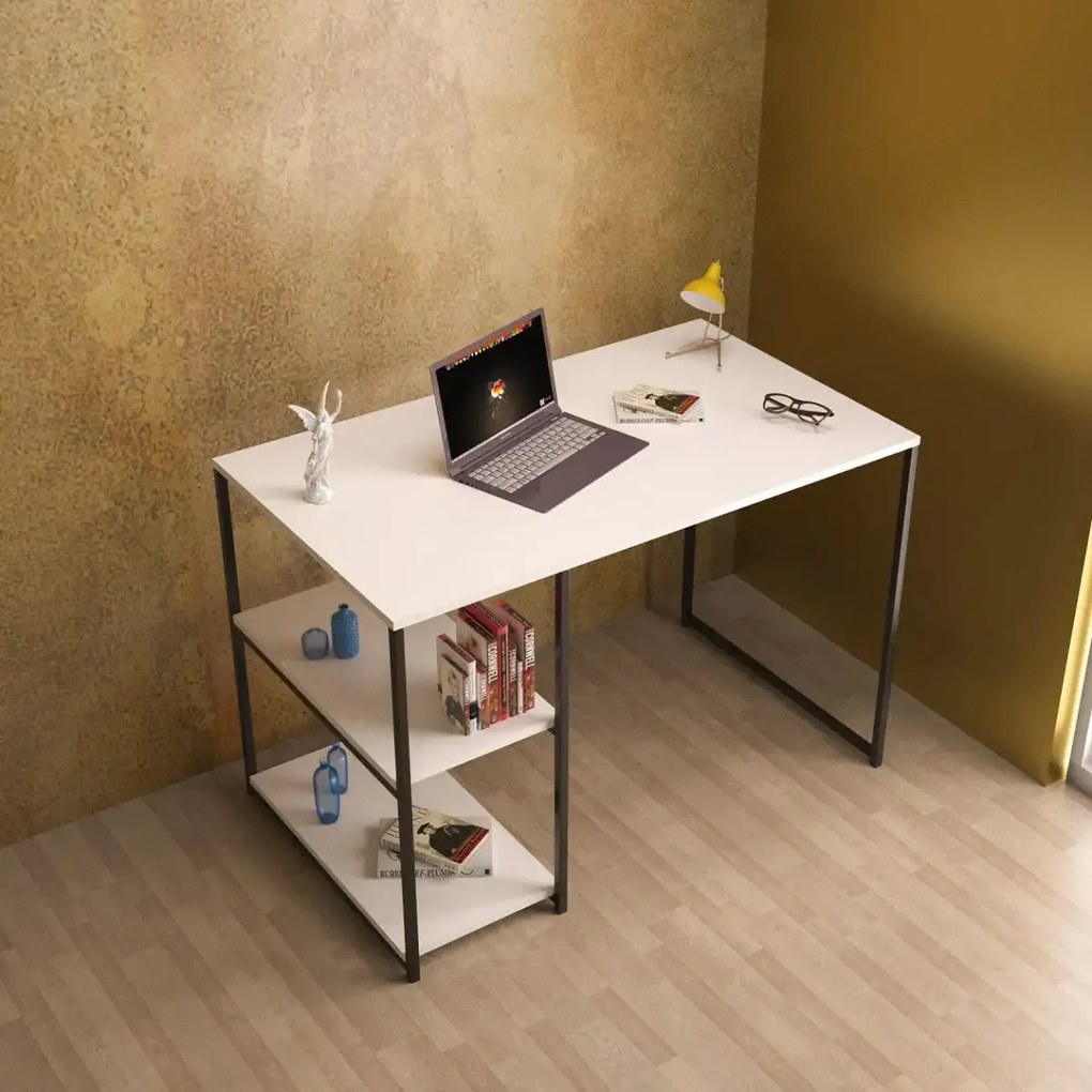 Birou cu rafturi metal Colbin alb Homs, 120x70x60 cm,20391