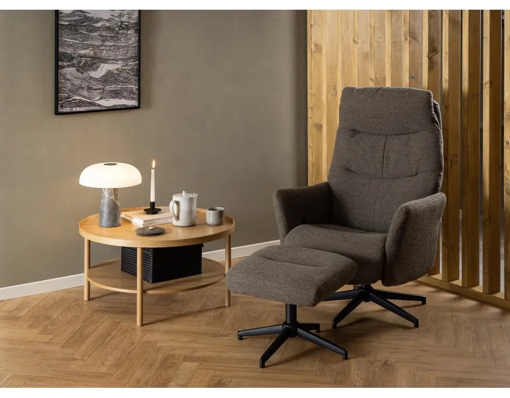 Fotoliu gri/maro de relaxare cu tapițerie din țesătură bouclé London – Actona