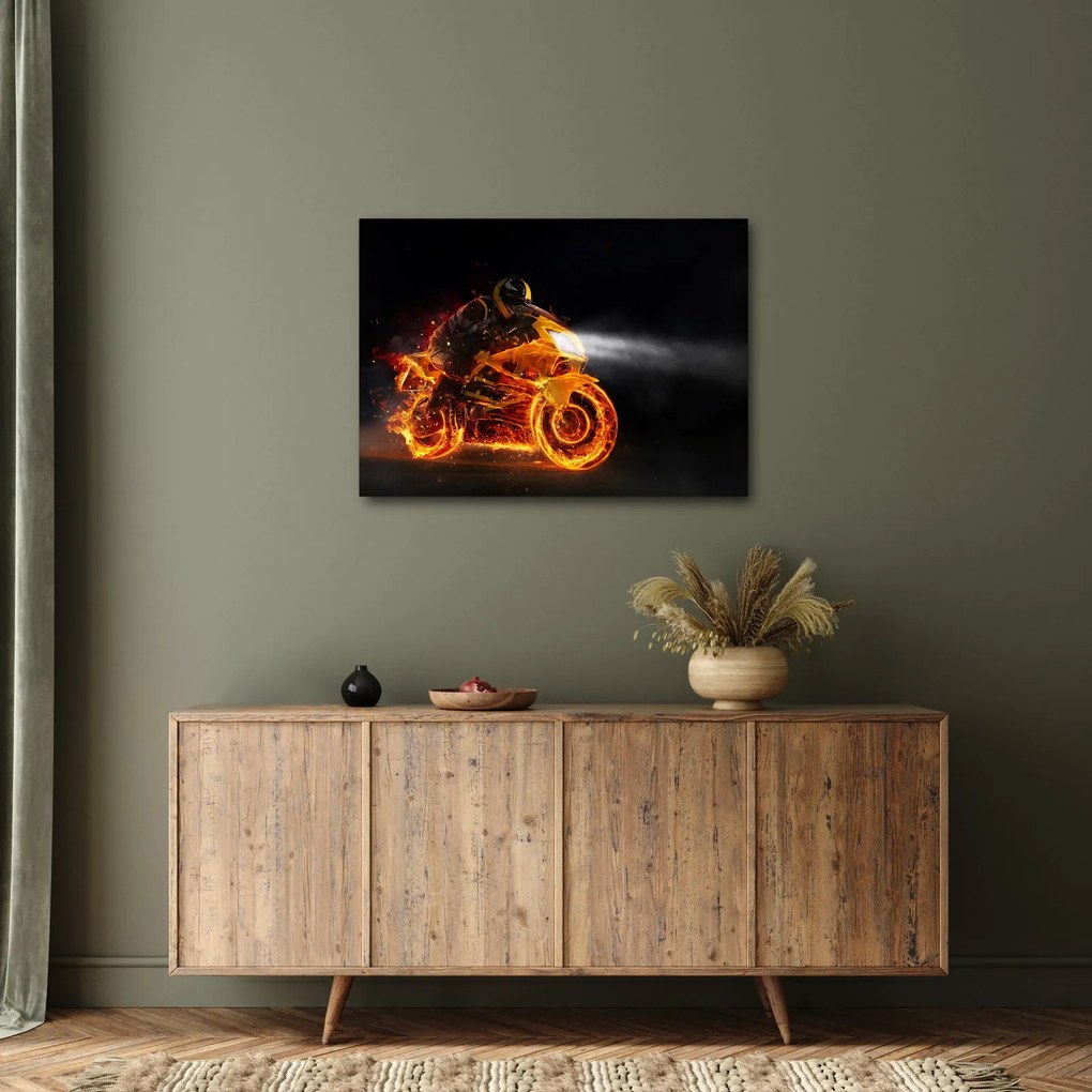 Tablou - Motociclist cu flăcări (70x50 cm)