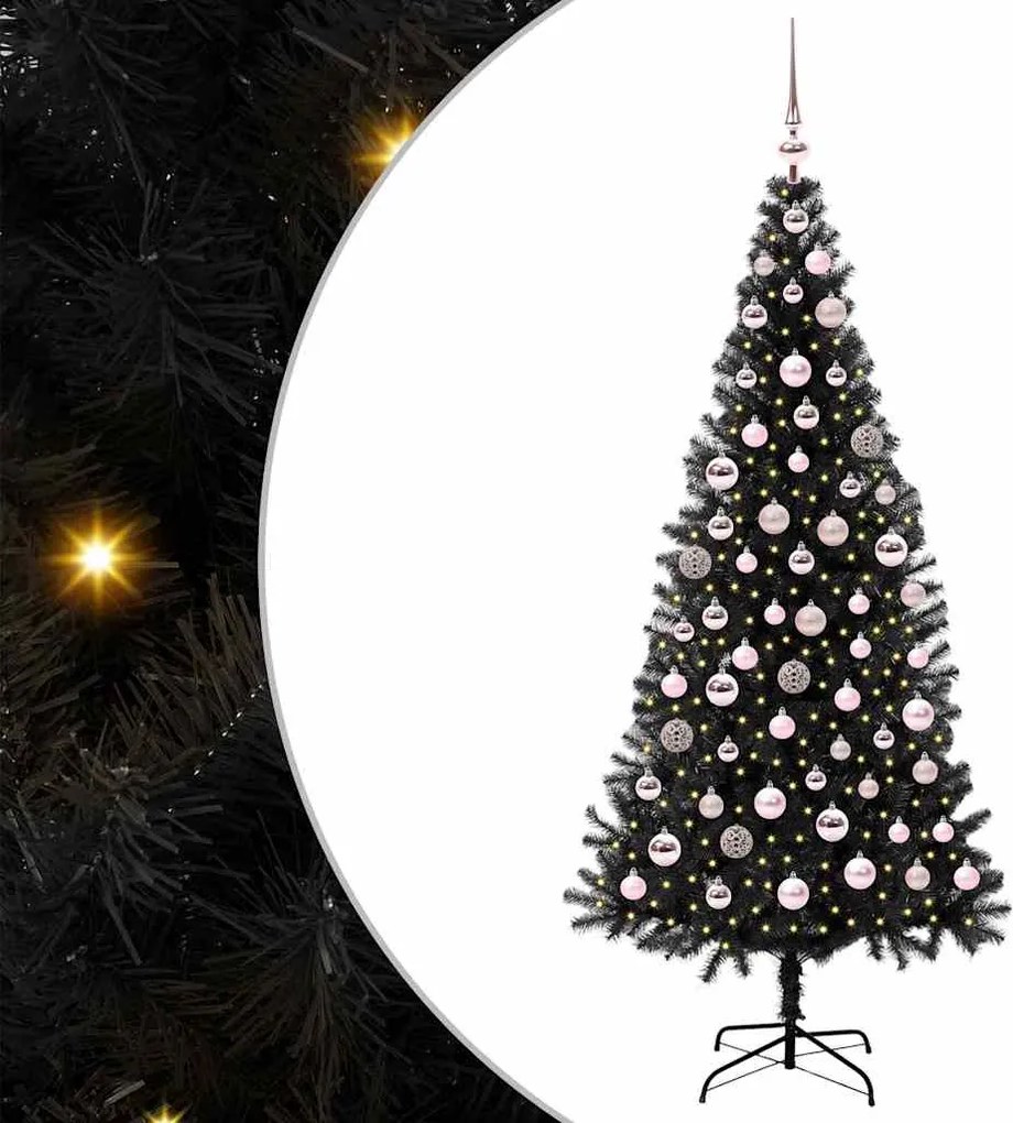 vidaXL Brad de Crăciun cu 300 LED cu suport Negru 180 cm PVC