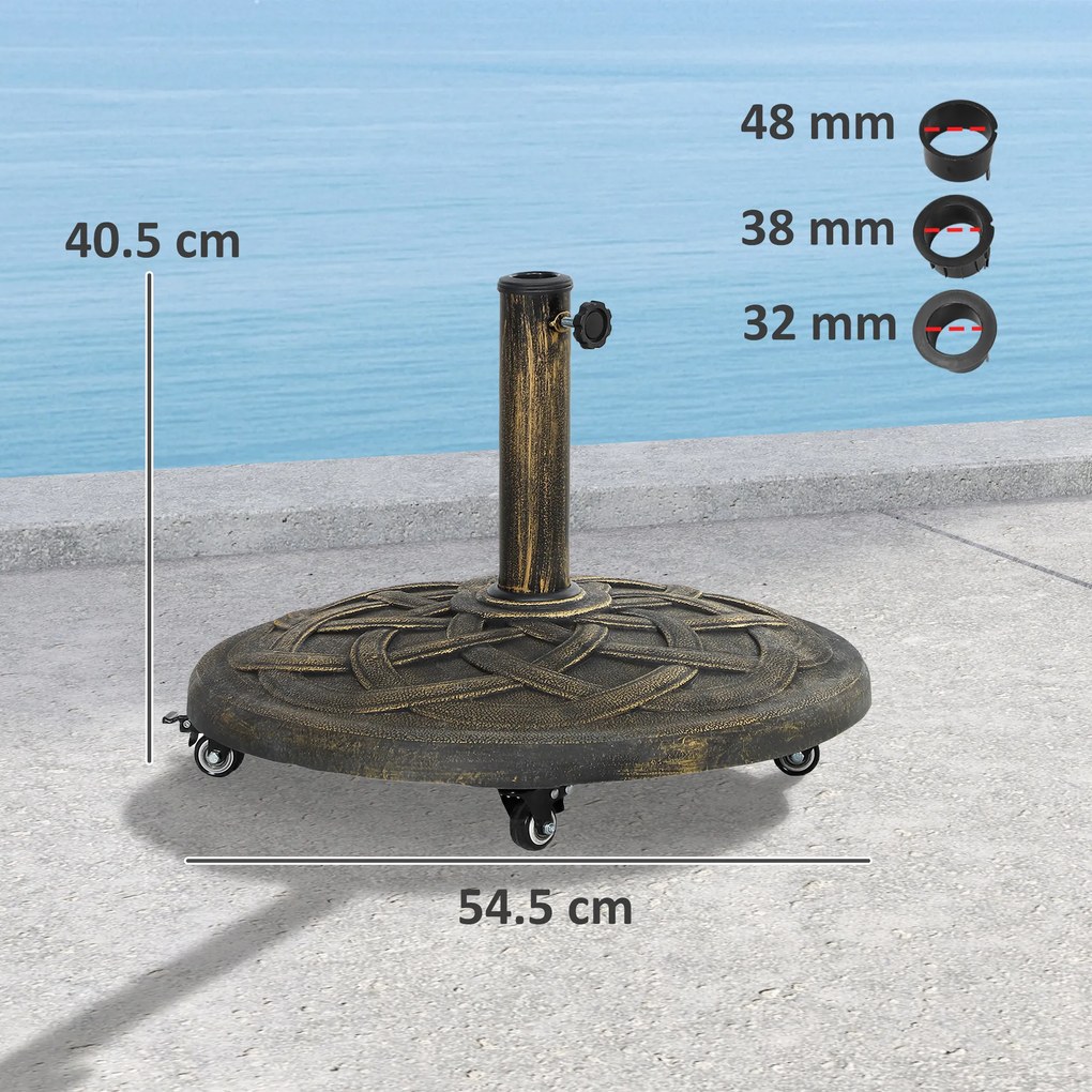 Outsunny Bază Rotundă pentru Umbrelă cu Roți, Bază Ponderată de 20 kg din Rășină, Suport pentru Umbrele de 3,3 cm/3,8 cm/4,8 cm pentru Exterior, Grădină, Piscină, Bronz | Aosom Romania