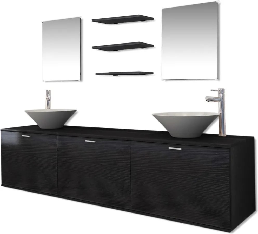 vidaXL Set mobilier baie 10 piese, chiuvete și robinete incluse, negru