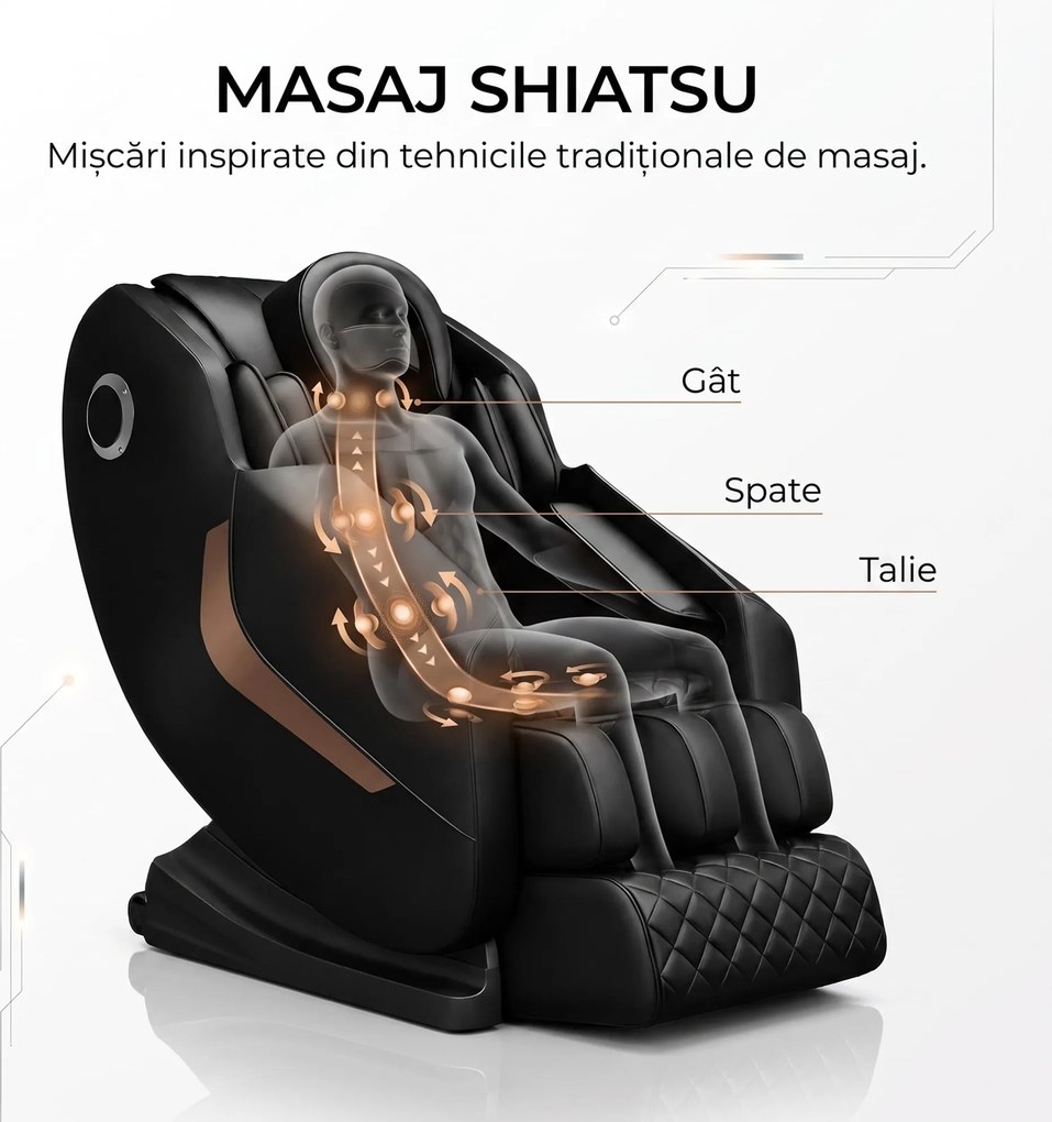 Fotoliu masaj GAIUS ULTRA PRO cu comanda vocala AI, Zero Gravity si incalzire lombara, Negru