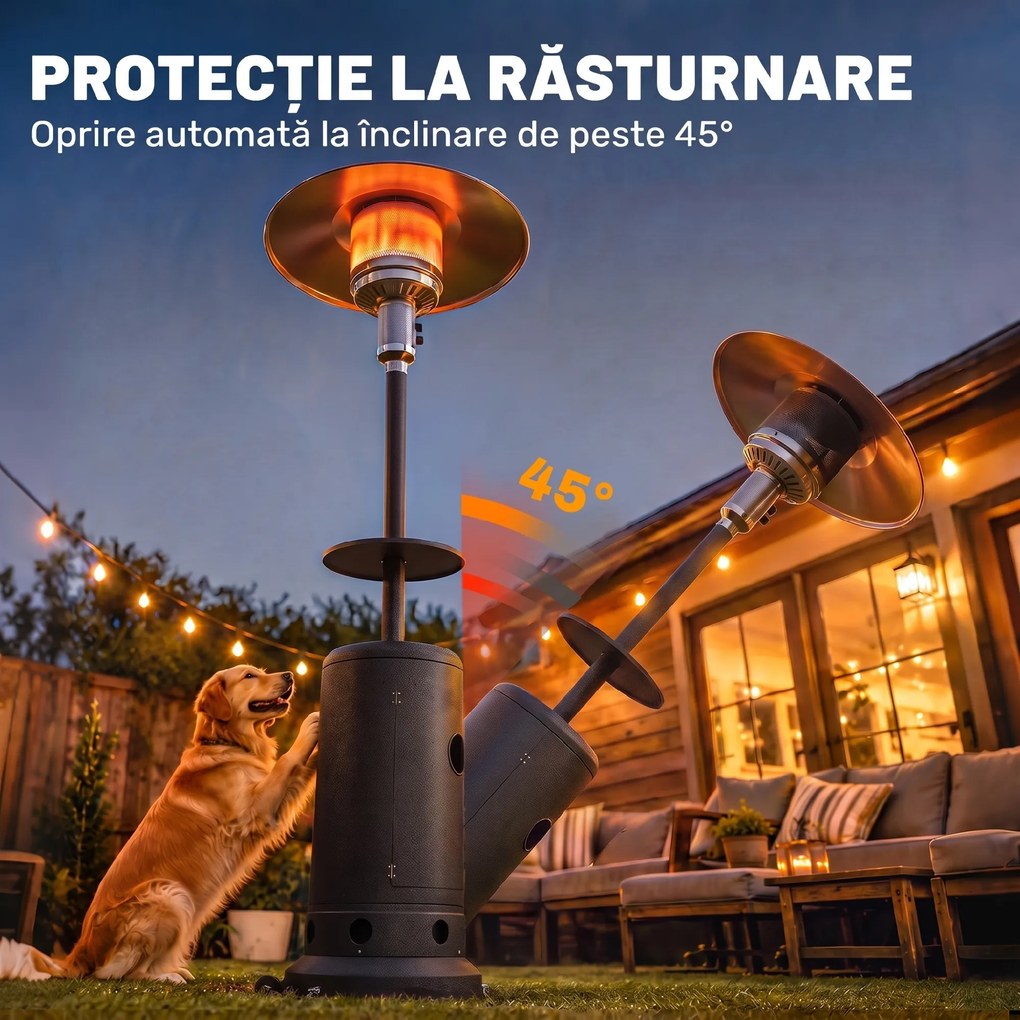Outsunny Încălzitor de terasă cu gaz 13 kW, cu roți și măsuță, maro | Aosom Romania