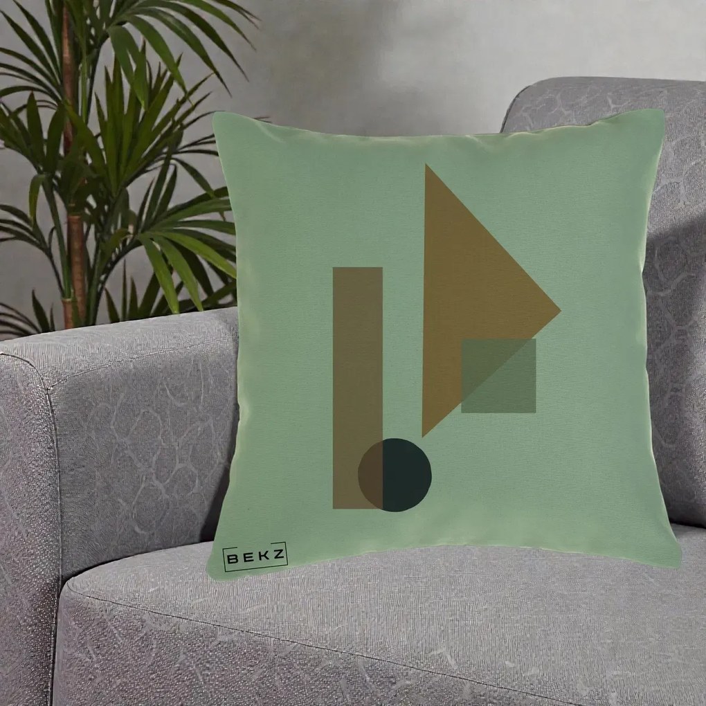 Perna Decorativa Geometric Bauhaus Triunghi, 40x40 cm, Verde, Husa Detasabila, Perna Inclusa, BEKZ®