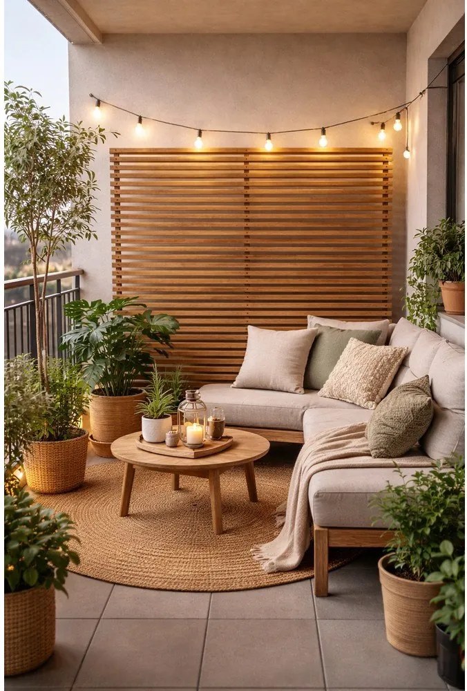 Paravan pentru balcon în culoare naturală din lemn/metal 153x185 cm - Hartman