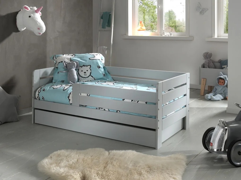 Pat pentru copii mici, 70 x 140 cm, gri – cu sertar de depozitare – Vipack