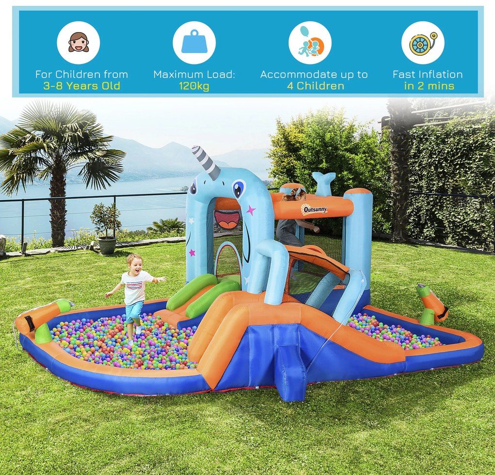 Castel gonflabil pentru copii 5 in 1 Outsunny cu tobogan, trambulina, piscina | Aosom RO