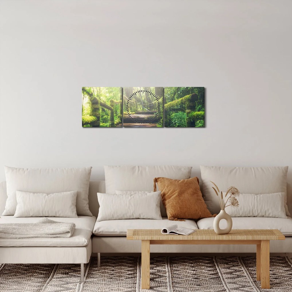 Tablou - trepte din lemn în pădure (cu ceas) (90x30 cm)
