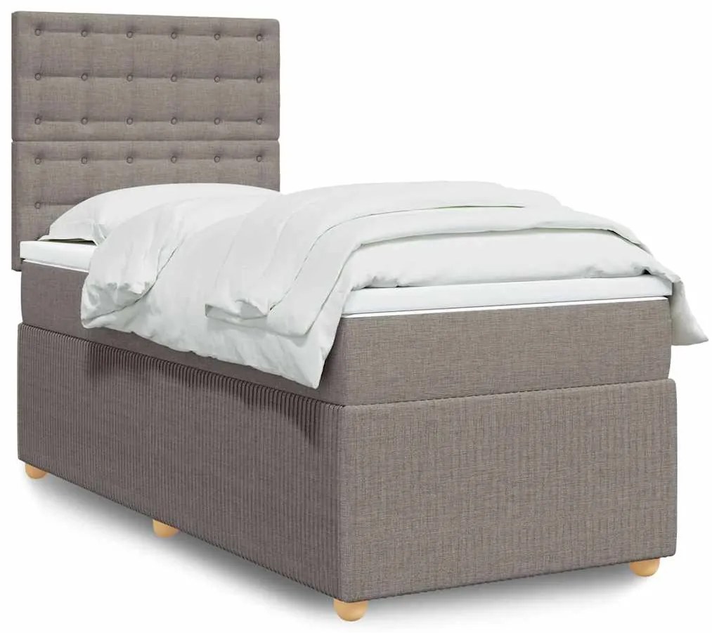 vidaXL Pat box spring cu saltea, gri taupe, 100x200 cm, textil