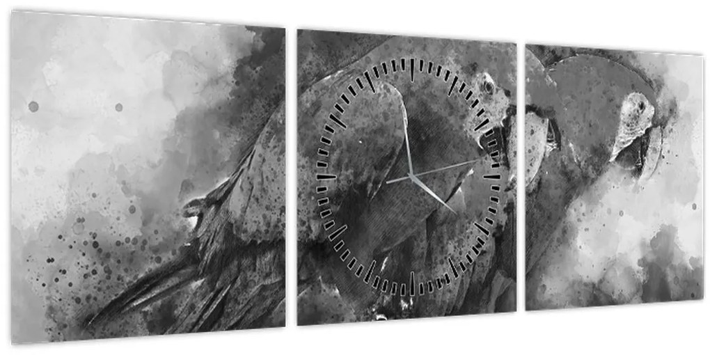 Tablou - Acuarelă papagali (cu ceas) (90x30 cm)