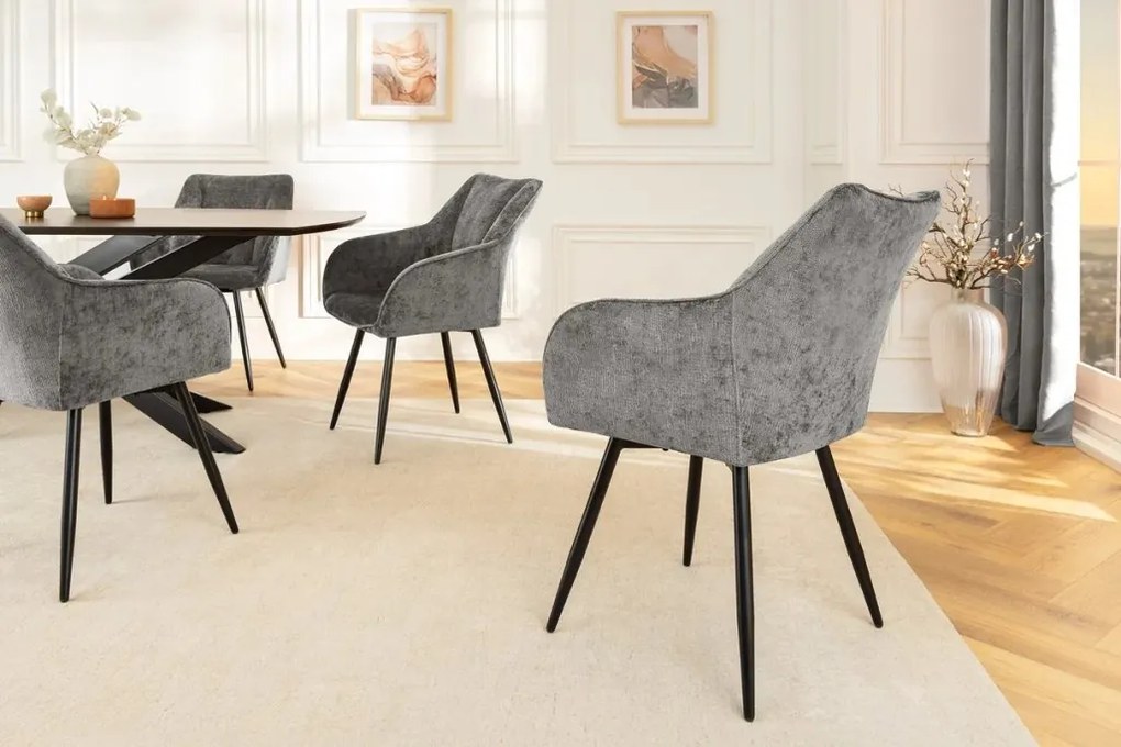 Set de 2 scaune pivotante, Metal Negru, Chenille Gri, AVIGNON A-46469 VC