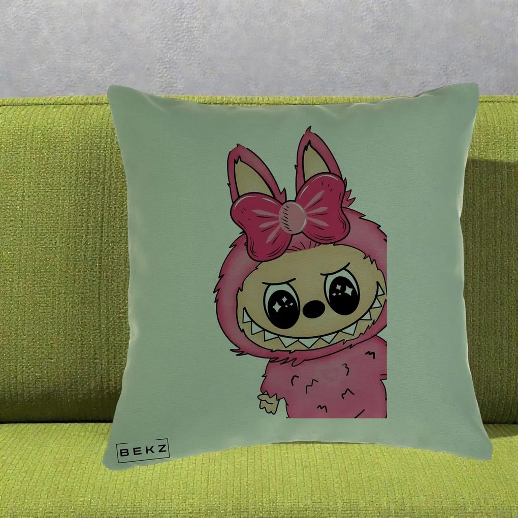 Perna Personalizata Labubu Roz cu Funda, 40x40 cm, Verde, Husa Detasabila, Perna Inclusa, BEKZ®